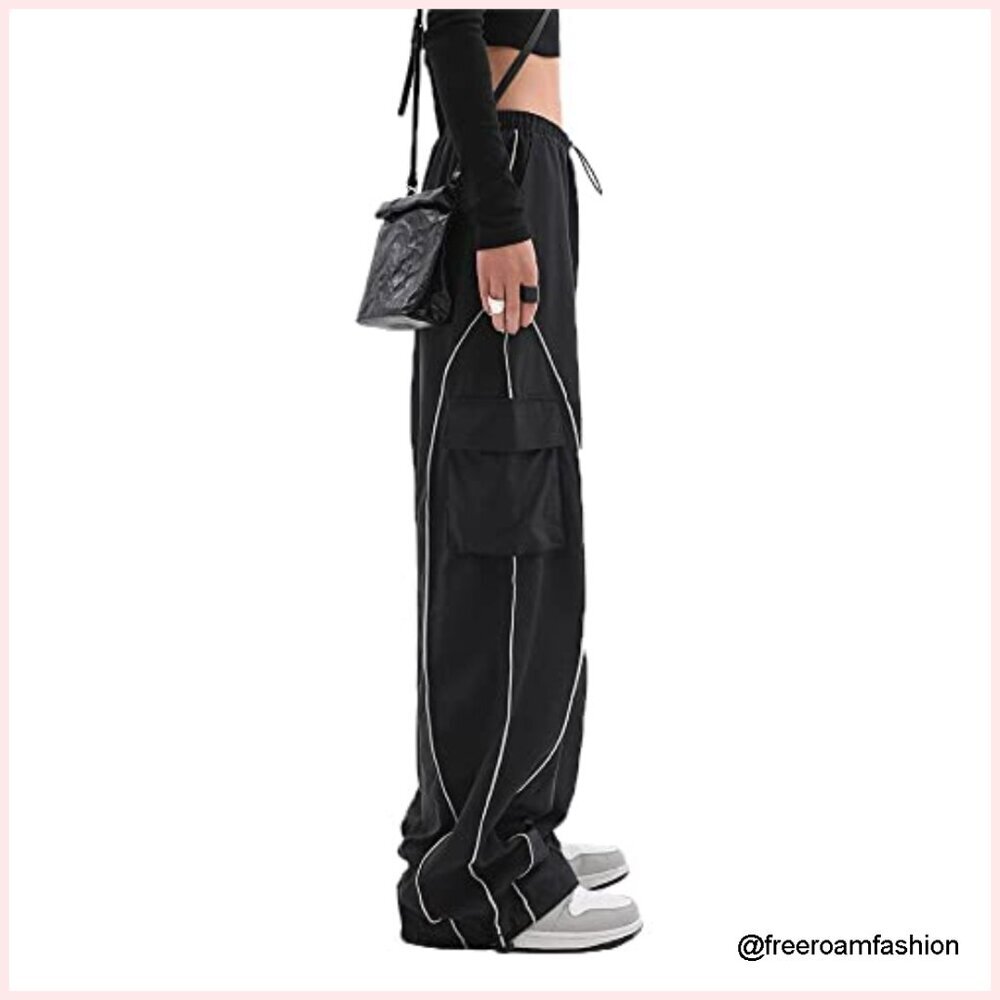 Y2K Parachute Track Pants Low Rise Baggy Wide Leg Cargo Pants - Picture 3 of 7